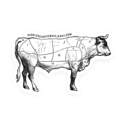 Front of People's Choice Beef Jerky Branded Cow Sticker