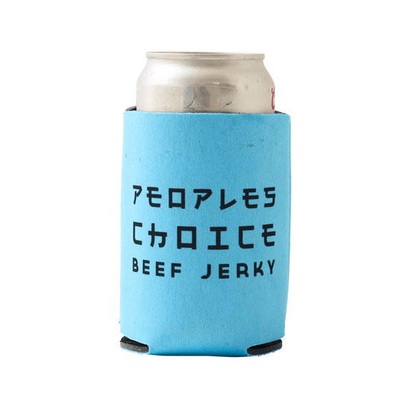 Back of Beefzilla Koozie Holding a Soda