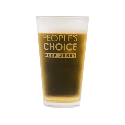 Front of People's Choice Beef Jerky Branded Pint Glass